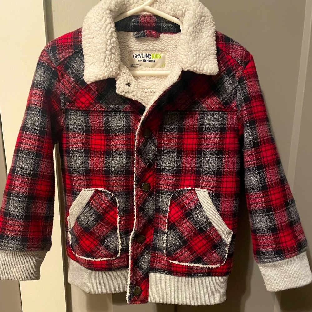 Osh Gosh kids Sherpa lined plaid coat, 4T
